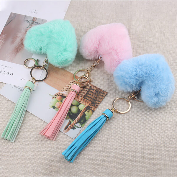 Wholesale Heart Shaped Fur Ball Tassel Keychain