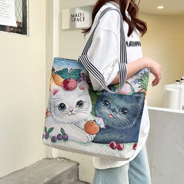 Wholesale Ethnic Style Embroidered Cat Canvas Bag