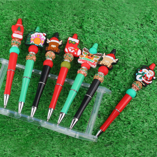 Wholesale Beaded Pens Creative Christmas Series Silicone Beads Colorful Plastic Ballpoint Pens