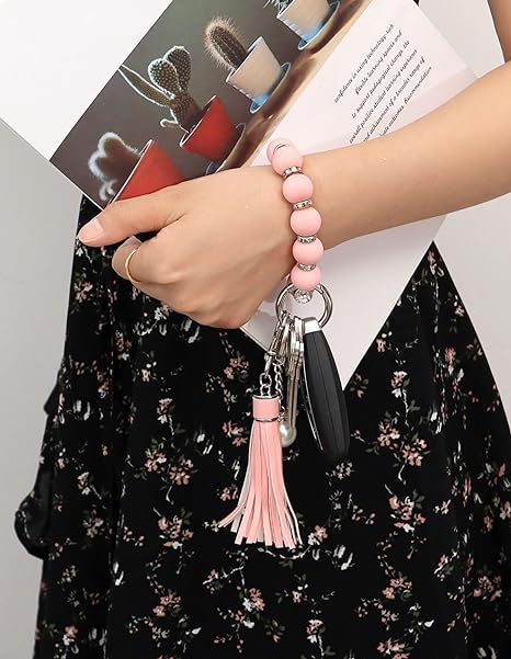 Wholesale Silicone Beaded Tassel Wrist Keychain