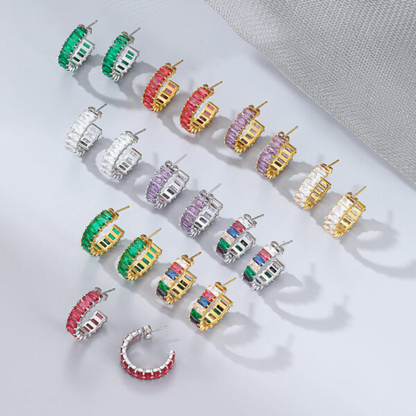 Wholesale Colored Zircon Stainless Steel Gold Plated C Shape Earrings