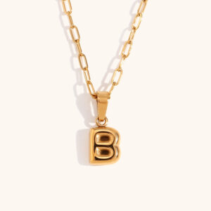 Mini bubble letter paper clip chain necklace-Gold-B