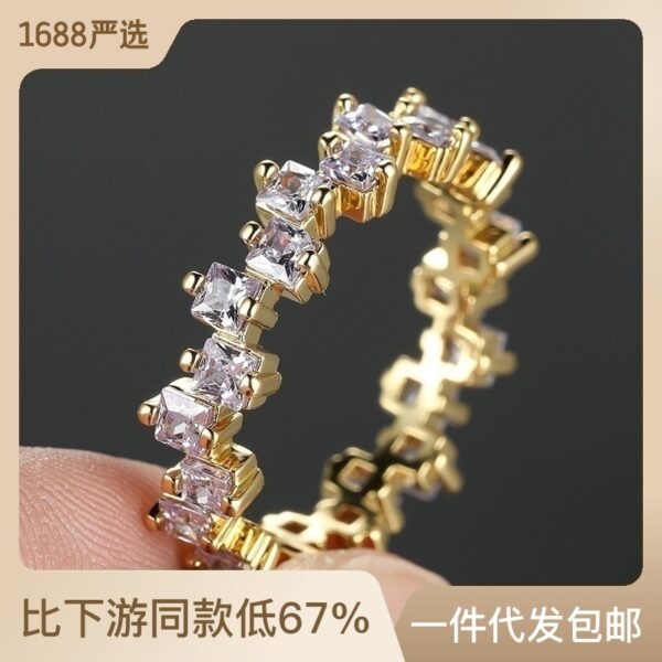Wholesale Real Gold Plated Square Diamond Copper Rings