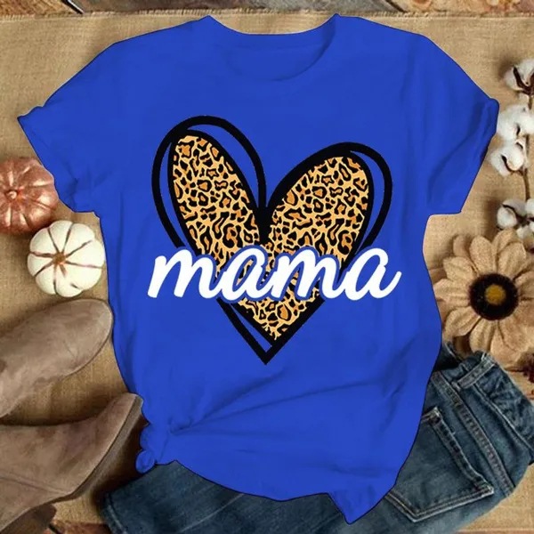 O1CN01S8V7rO1ta2LREY2Vu_2206787565917-0-cib Wholesale Cotton MAMA Mother's Day Love Pattern Round Neck Short Sleeves