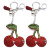 Wholesale Creative Diamond Hot Diamond Cherry 3D Stereo Rhinestone Fruit Keychains