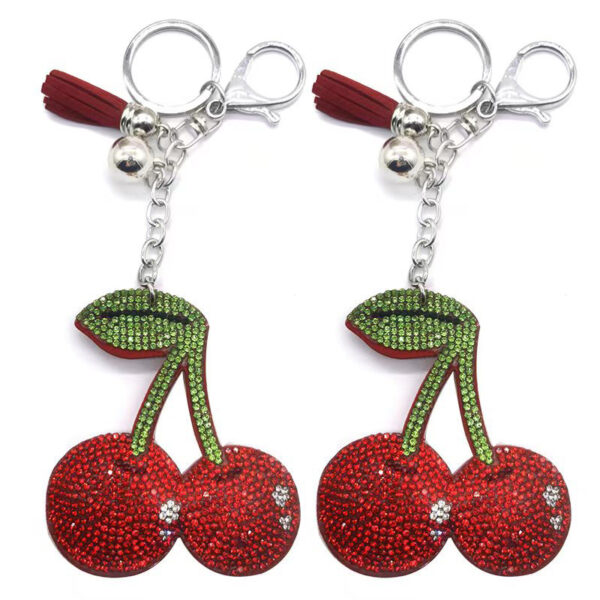 Wholesale Creative Diamond Hot Diamond Cherry 3D Stereo Rhinestone Fruit Keychains
