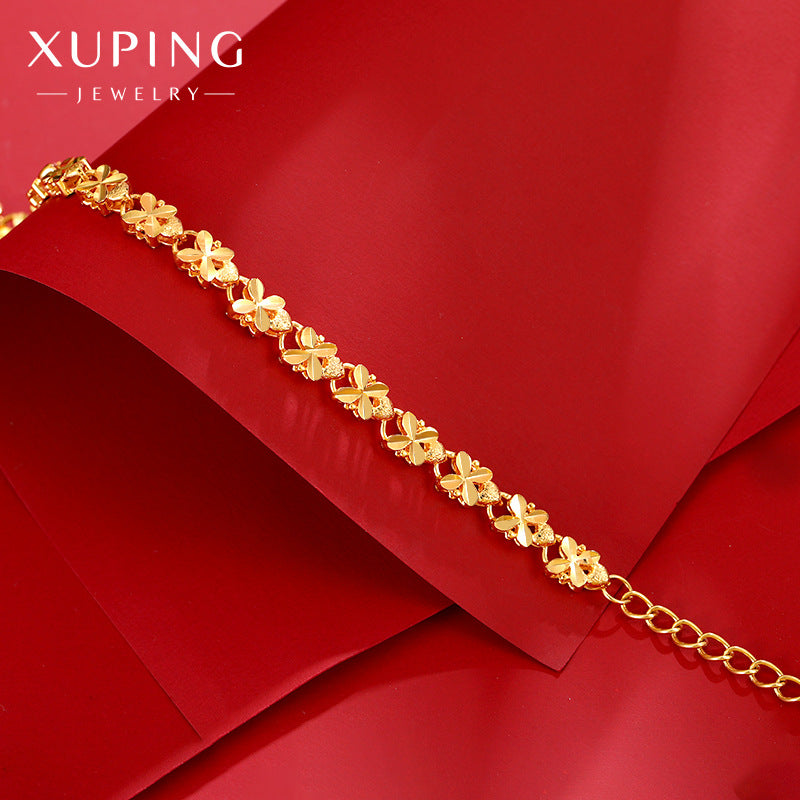 Wholesale Alloy Gold-plated Simulation Bracelet with High-end Feel, Light Luxury, Four Leaf Lucky Grass Retro Bracelet