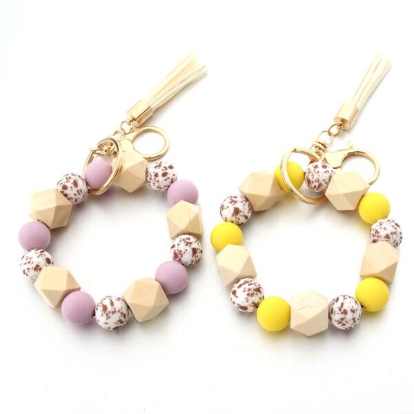 Wholesale Leopard Print Silicone Beaded Wrist Keychain