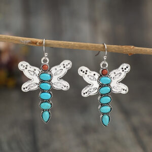 Wholesale Bohemian Vintage Natural Turquoise Dragonfly Alloy Earrings