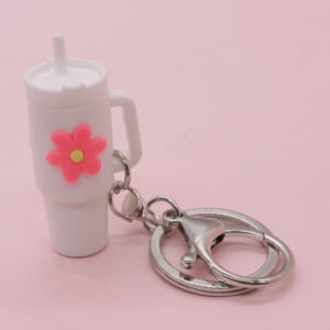 White flower flower cup key chain