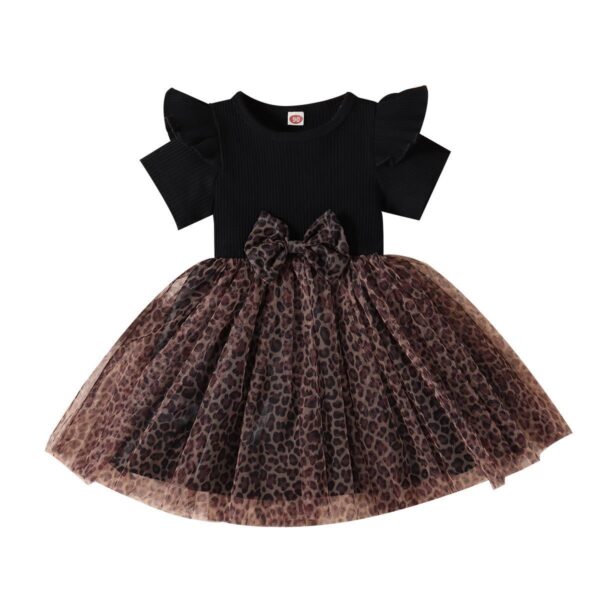 O1CN01SJlCYG1v45uElKt67_2209644226118-0-cib Wholesale Children's Short Sleeved Leopard Print Mesh Bow Cotton Dresses