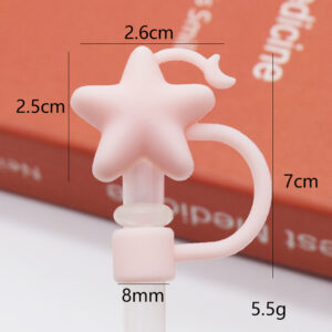 Silicone pink star and moon 8mm / Bagged without straw