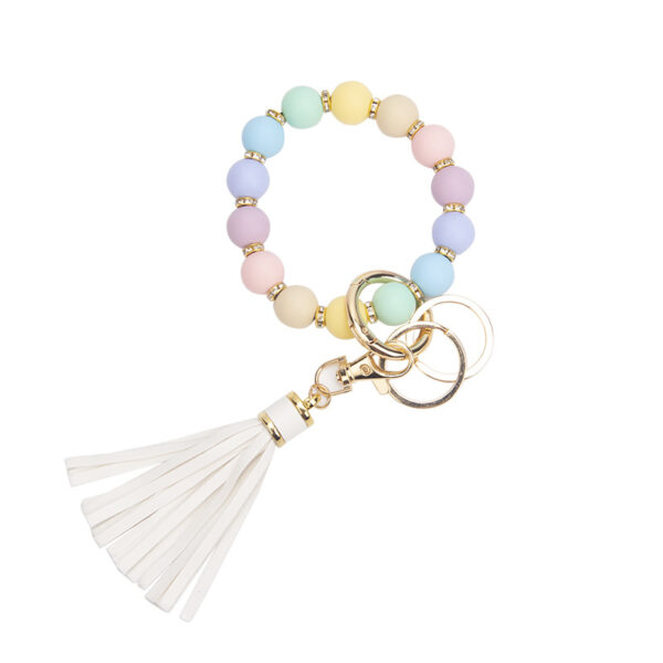 Wholesale Colorful Silicone Bead Tassel Beaded Wrist Keychain