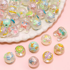 Wholesale  Acrylic Colorful Graffiti Round Beads Rabbit Beads