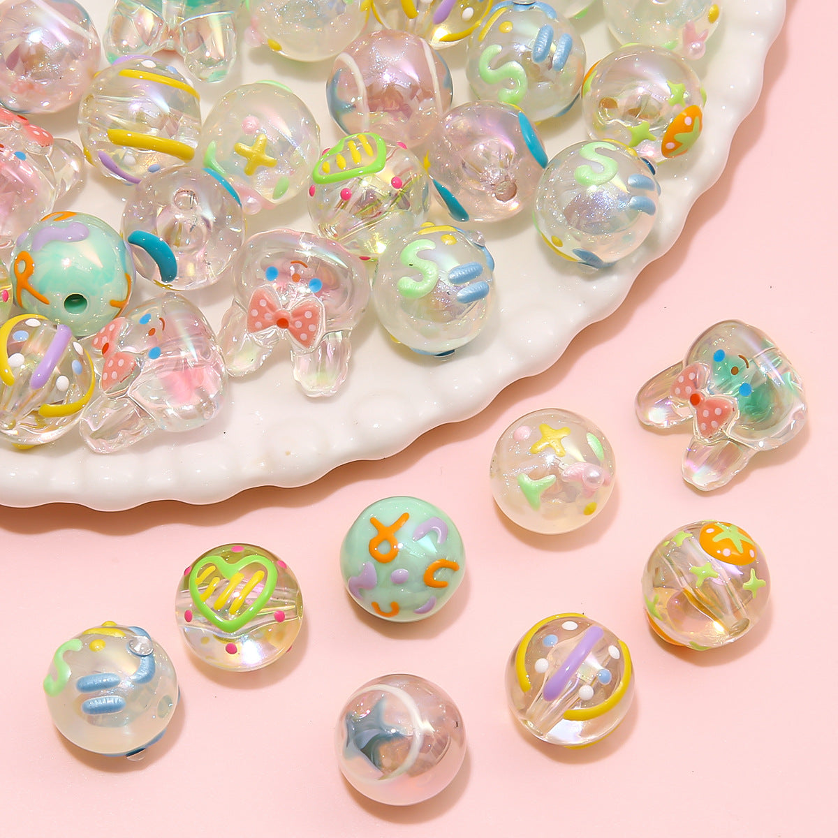 Wholesale Acrylic Colorful Graiti Round Beads Rabbit Beads