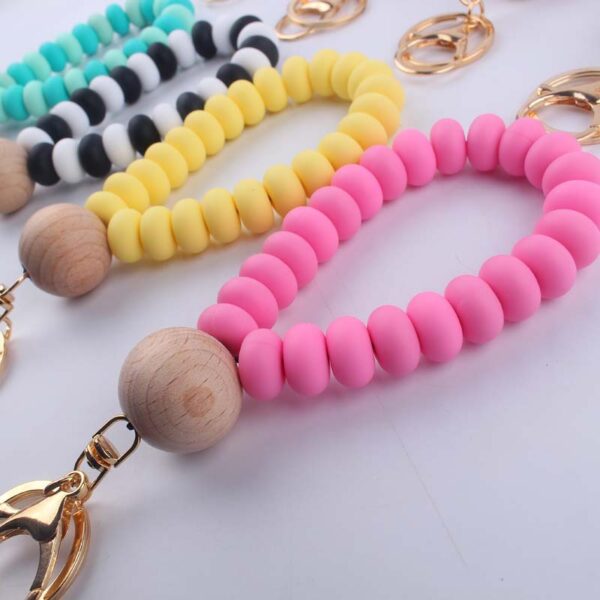 Wholesale Silicone Flat Bead Beaded Wrist Keychain