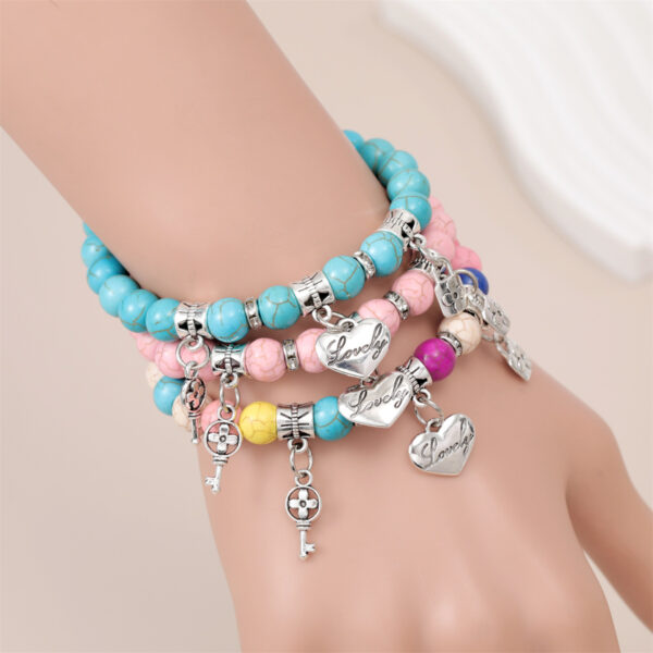 Wholesale Colorful Turquoise Beaded Key Lock Love Heart Pendant Bracelet