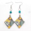 Wholesale Western Style Turquoise Cactus Sunset Wooden Earrings