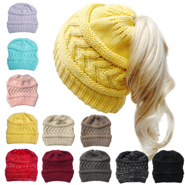 Wholesale Autumn and Winter Beanie Hats for Women Arrow Ponytail Beanie Knitted Elastic Hat