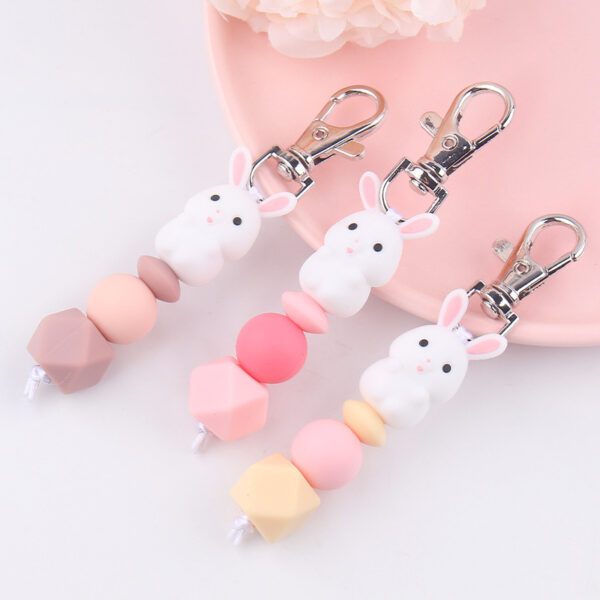Wholesale Cartoon 3D Little White Rabbit Silicone Beaded Keychain