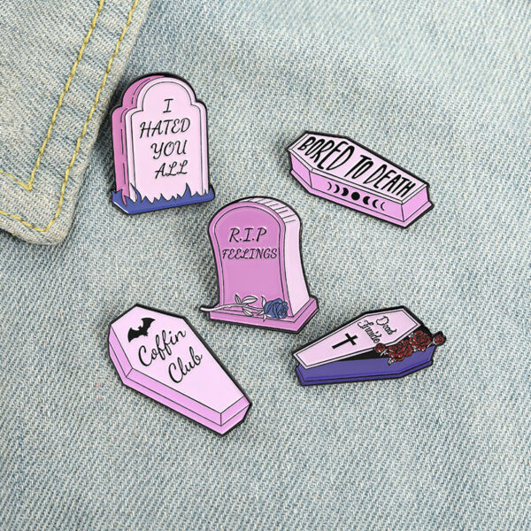 Wholesale Gothic Punk Style Pink Coffin Tombstone Brooch