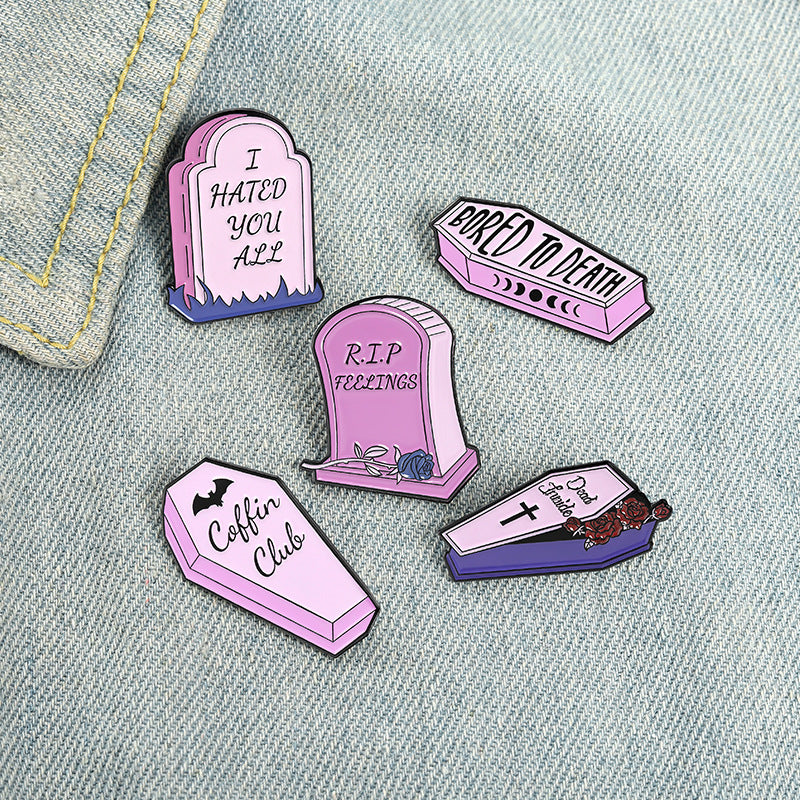 Wholesale Gothic Punk Style Pink Coin Tombstone Brooch