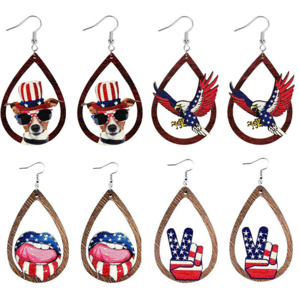 Wholesale Independence Day Flag Wood Earrings