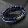 Wholesale Leather Rope Natural Stone Stainless Steel Men Bracelet