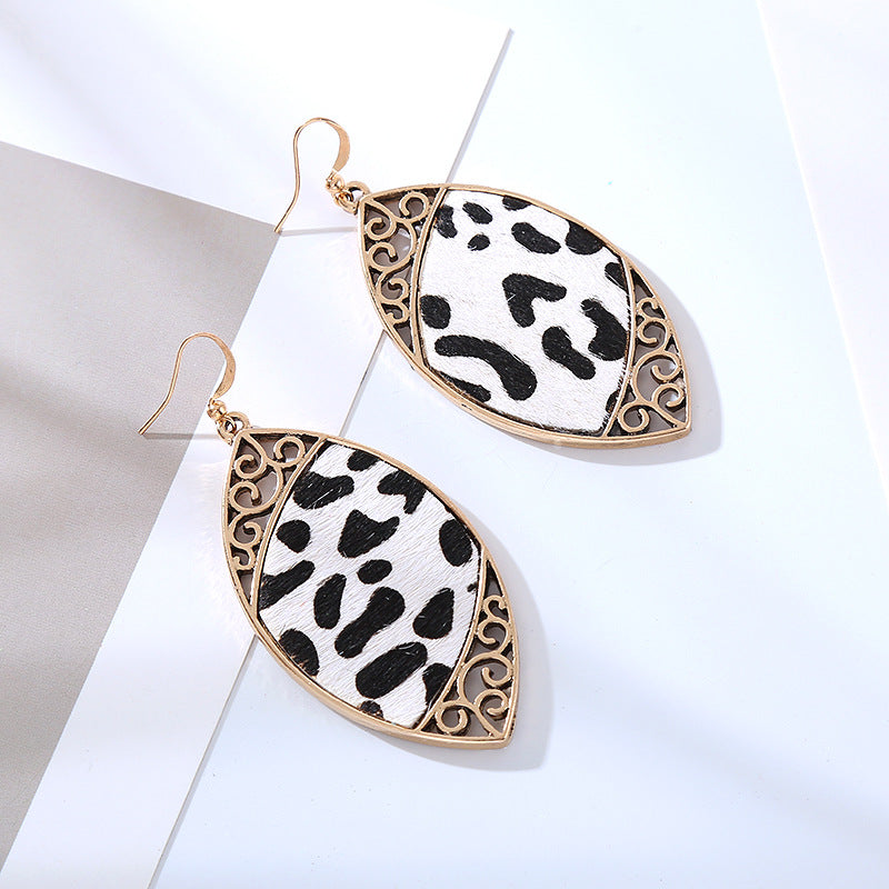 Wholesale Alloy Diamond Cow Pattern Leather Earrings