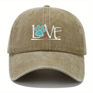 Printed LOVE paw washed baseball cap-khaki