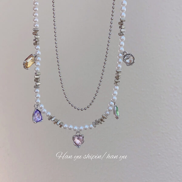 Wholesale Double Layer Pearl Heart Color Crystal Necklaces