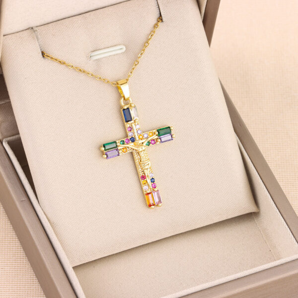 O1CN01SWWsQH1xajOQbKm28_2213206166460-0-cib Wholesale Colorful Zirconium Cross Titanium Steel Necklaces