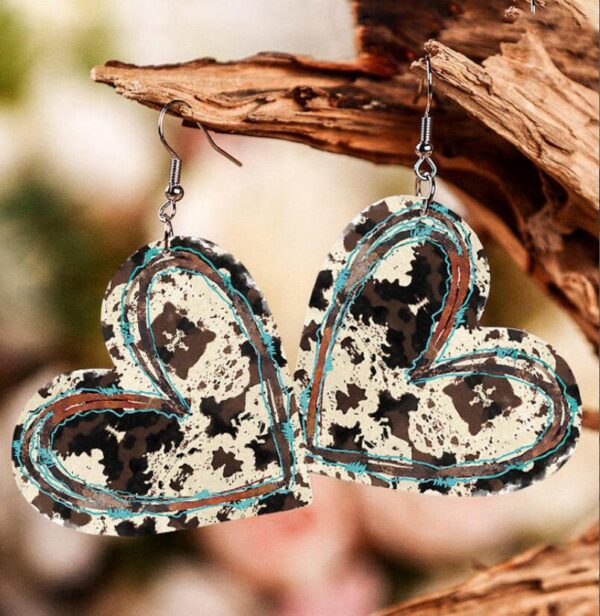 Wholesale Valentine's Day Leopard Heart Leather Earrings