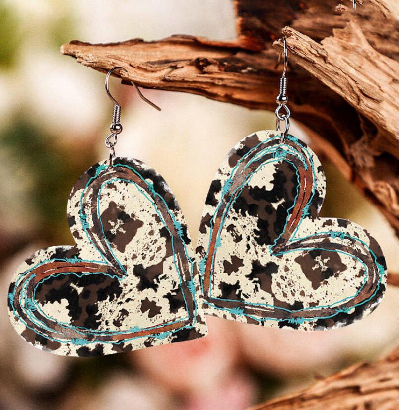 Wholesale Heart shaped double-sided leopard print Valentine's Day acrylic earrings