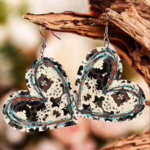 Wholesale Valentine's Day Leopard Heart Leather Earrings