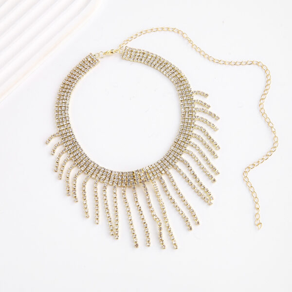 Wholesale Luxury Full Diamond Tassels Long Collarbone Rhinestones Necklace