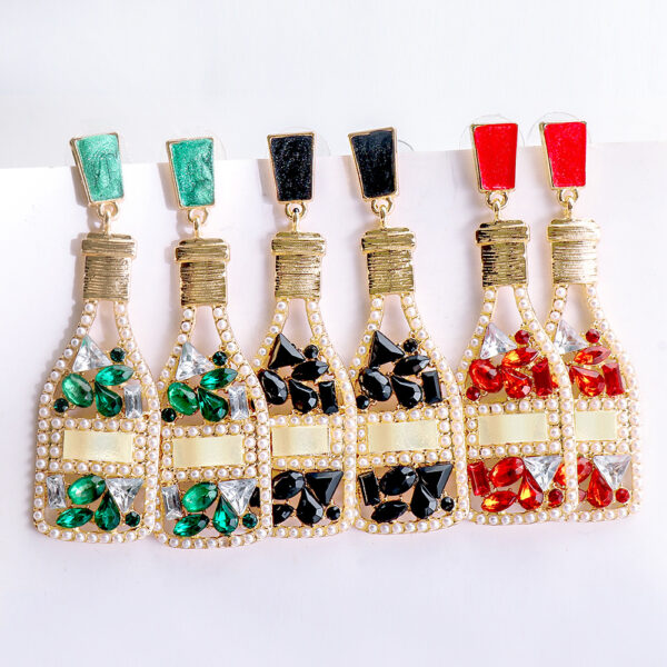 O1CN01Sea2JZ2BkG990h3k7_2031248376-0-cib Wholesale Champagne Colored Wine Bottles Filled with Diamond and Pearl Alloy Earrings