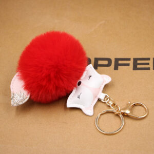 Red / Fox fur ball key chain