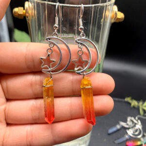 Yellow Orange Star Moon Earrings
