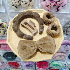 Dark coffee headband hairpin hair tie wrist 5-piece set (seam interface)