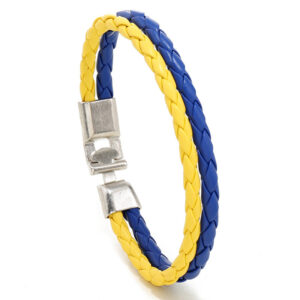 Wholesale Blue Yellow Color Block National Flag Color Woven Leather Bracelet