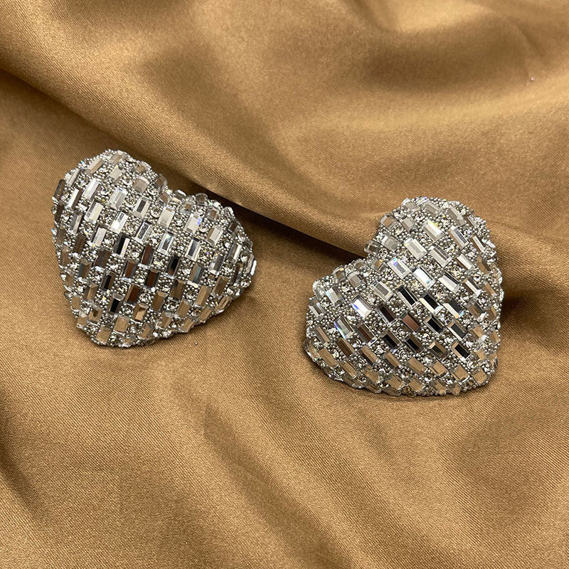 Wholesale Love Colored Glass Full Diamond Earrings