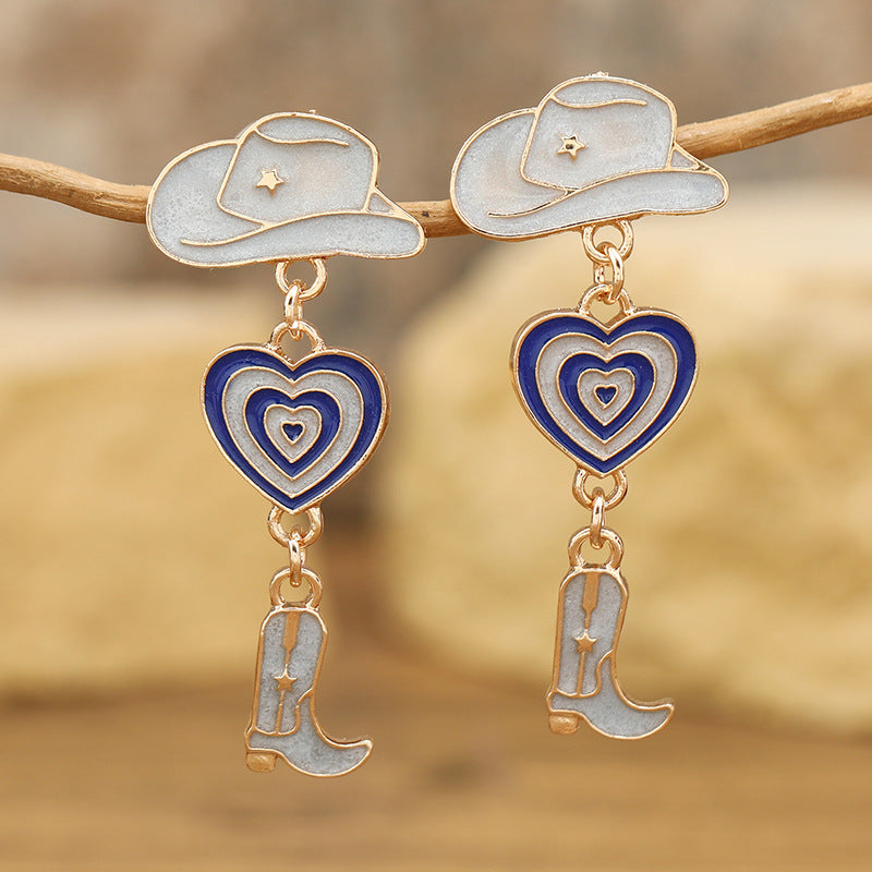 Wholesale Western Cowboy Hats Boots Love Alloy Oil op Earrings