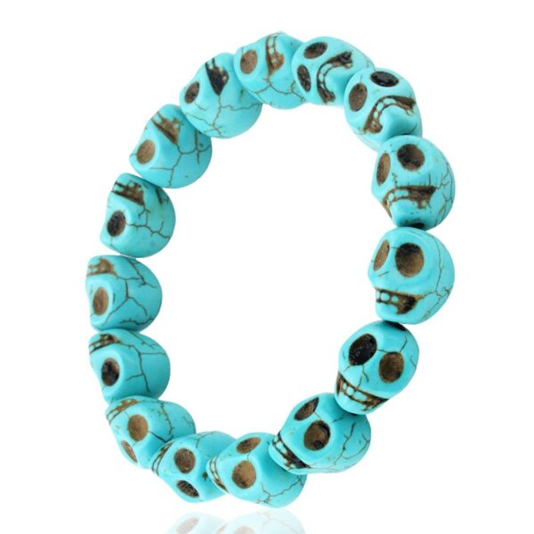 Wholesale Skull Beaded Synthetic Blue Turquoise Halloween Elastic Rope Single Loop Color Bracelet