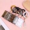 Wholesale Leopard Print Card Holder Silicone Beaded Wrist Keychain