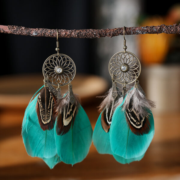 Wholesale Sunflower Diamond Feather Alloy Earrings
