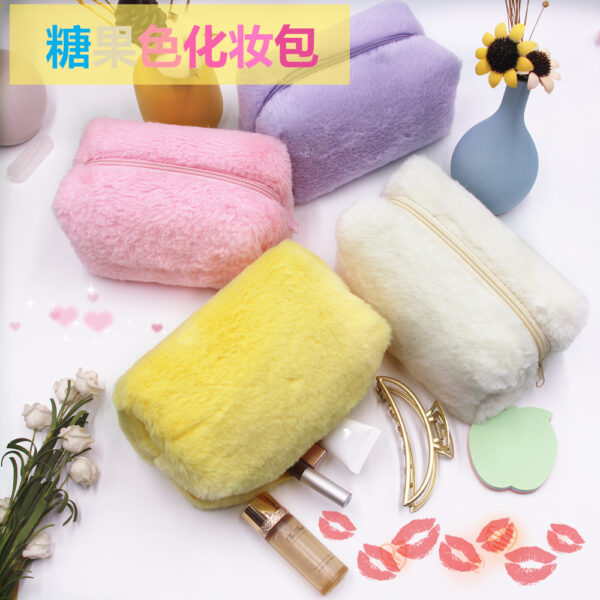 Wholesale Solid Colored Candy Colored Portable Plush Storage Bags