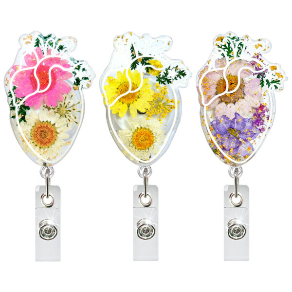 Wholesale Dried Daisy Acrylic Crocodile Clip Badge Scroll Extendable Keychain