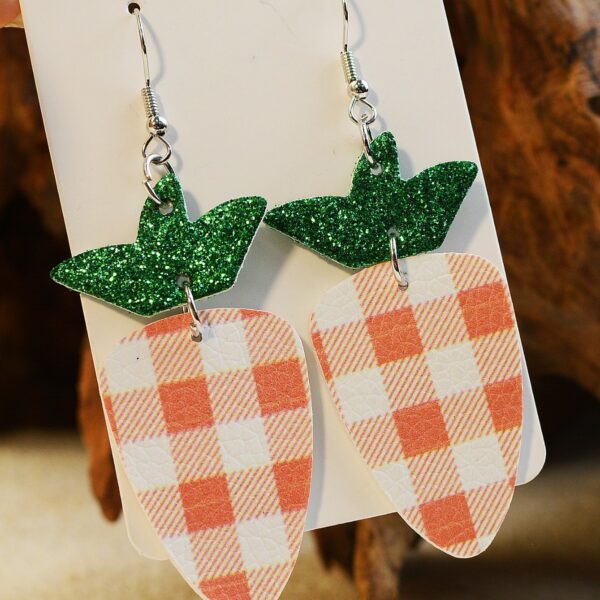 Wholesale Easter Carrots Gretel Sequin Leather Earrings
