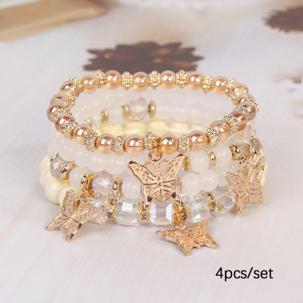 Wholesale Four Layer Butterfly Pendant Glass Elastic Bracelet